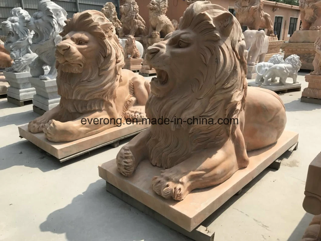 Handmade Natural Stone African Wiildlife Sculpture Granite Marble Ancient Lion Statues