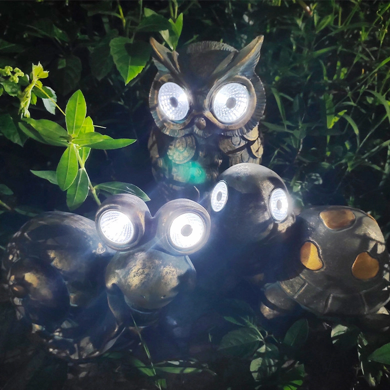 Garden Decoration Animal Tortoise, Owl Sculpture Solar Lights, Resin Crafts for Outdoor Decor Garden Decoration