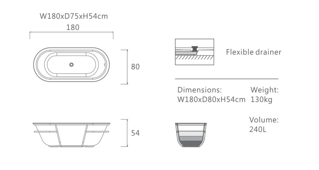 ORTONBATH Oval Large Adult Bathroom Free Standing Hot Tub Solid Surface Bathtub Freestanding Marble Soaking Bathtub with Matte Black Steel Frame Shelf