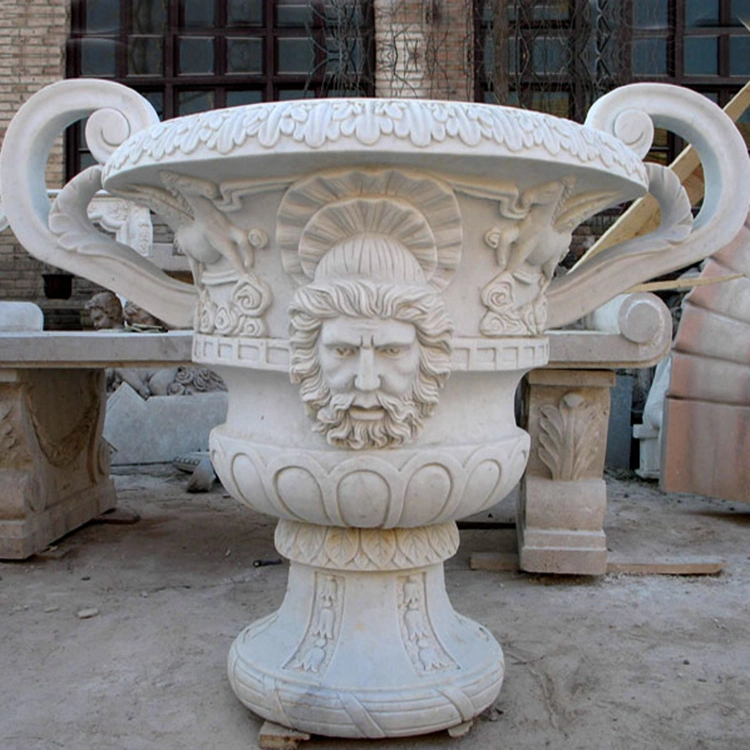 Classical Style Natural Marble Carving Rectangle Flowerpot Stone Sculpture