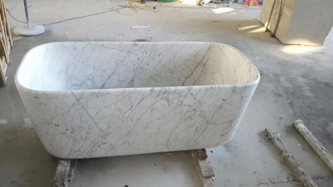 Bathroom Design Luxury Carrara White Marble Freestanding Stone Bathtub