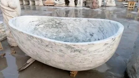 Handgeschnitzte freistehende Badewanne aus massivem Stein von Blve, Badewanne aus weißem Marmor